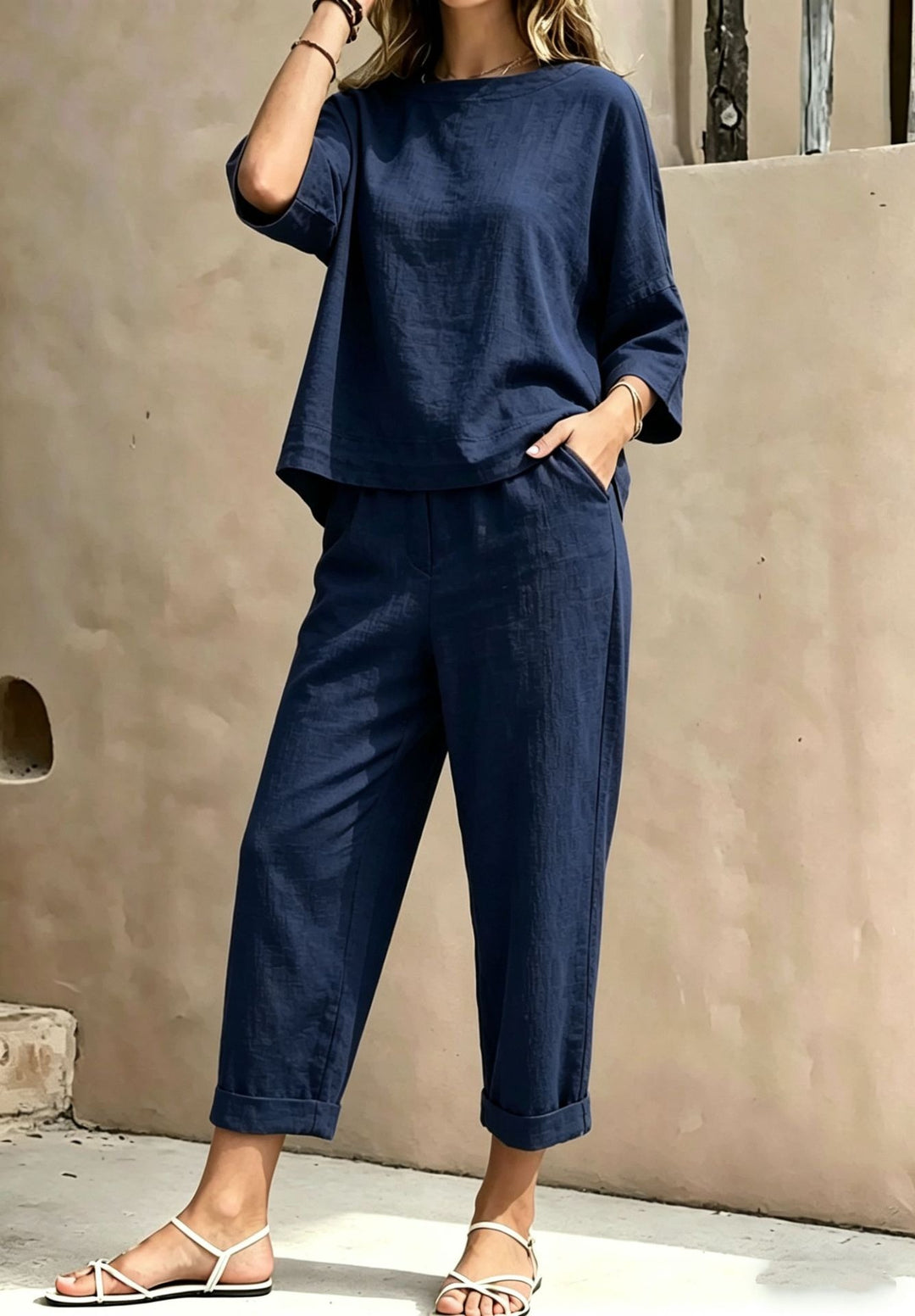 Damen-Zweiteiler – Lässiges Oberteil und weite Hose