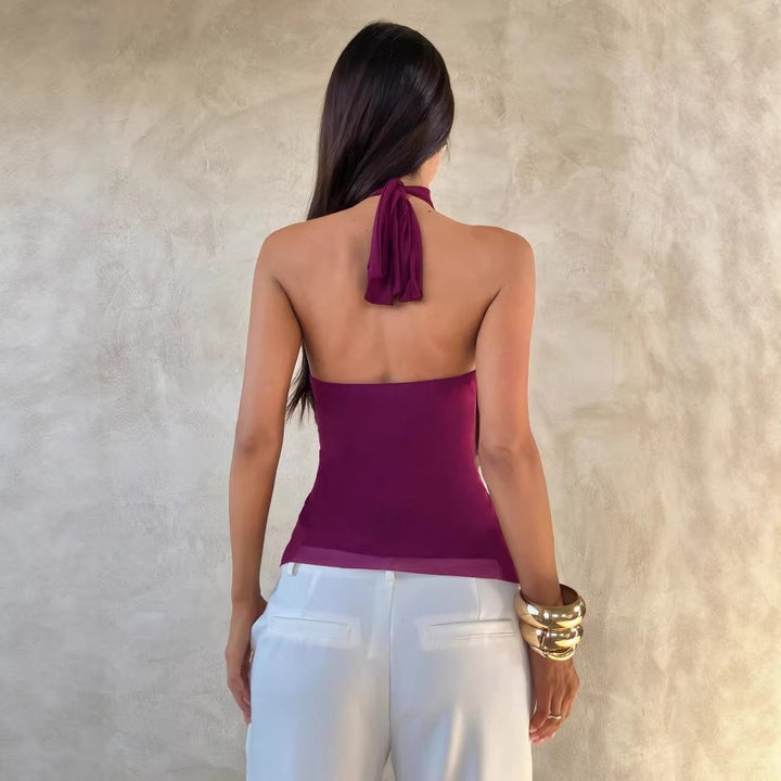 Blouse Femme à Volants Halter – Superposition Transparente Occasion
