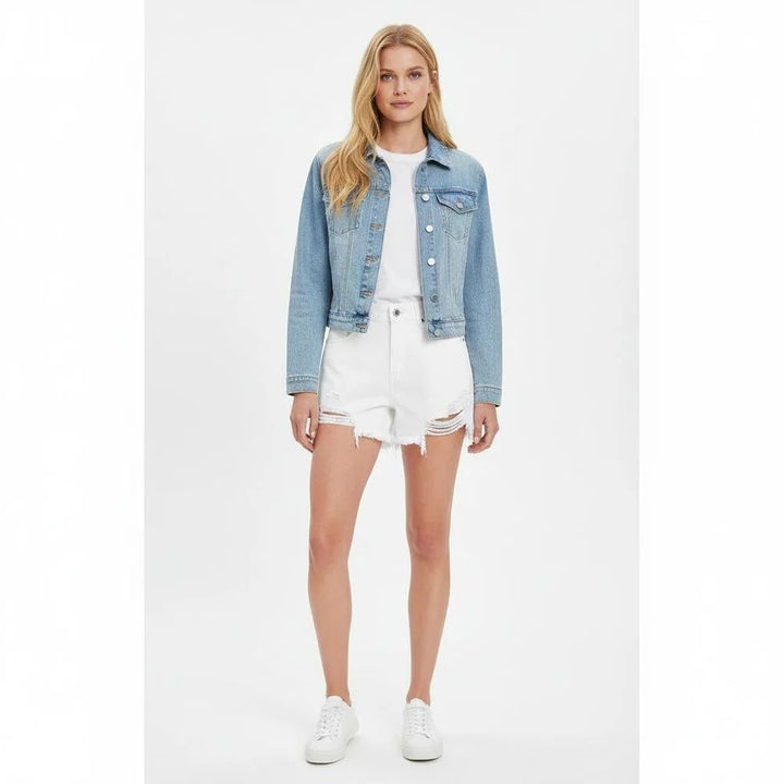 Shorts in Jean for Women High Waist – Wide Cut Distressed Effect
