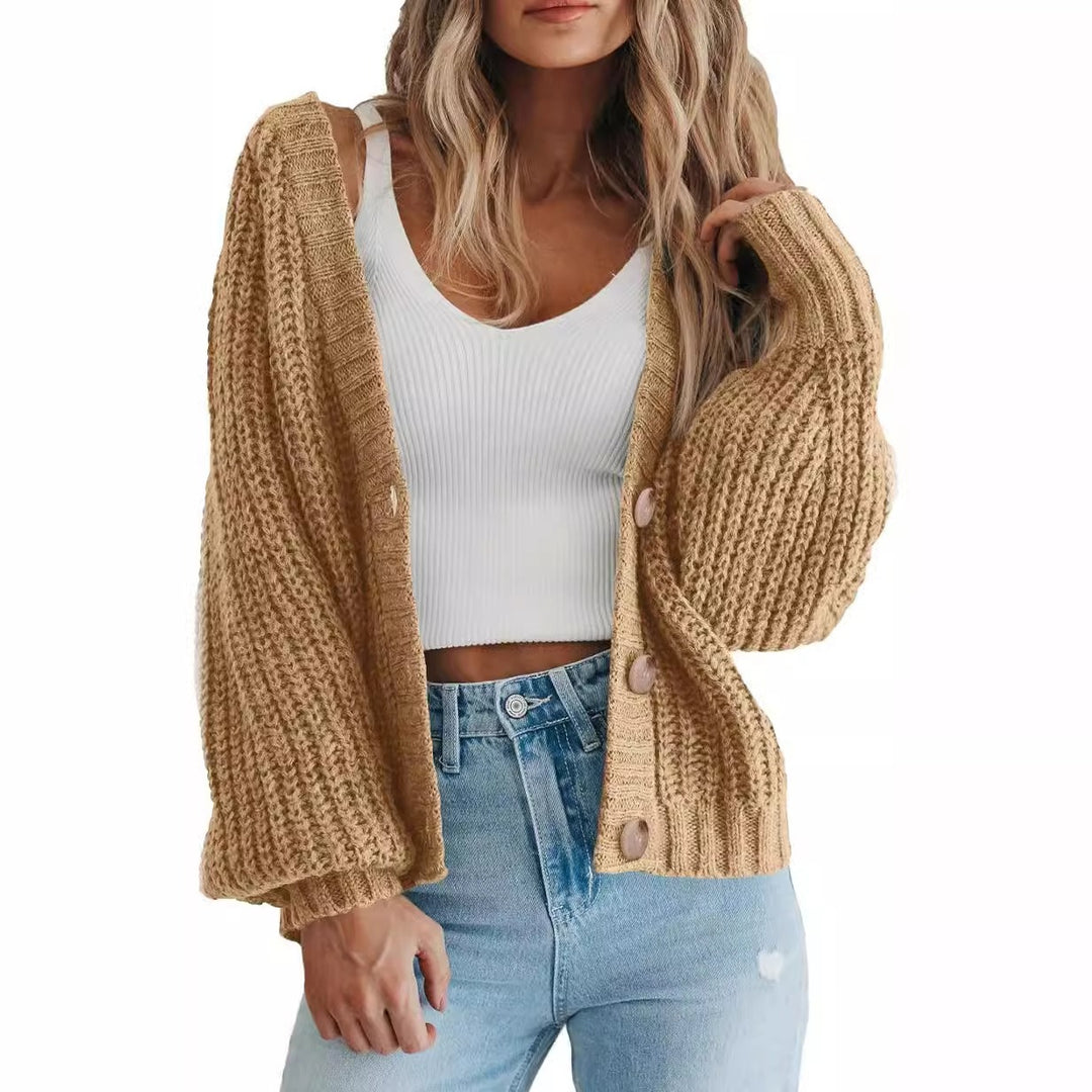Cardigan Femme Maille Épaisse – Coupe Oversize, Manches Ballon