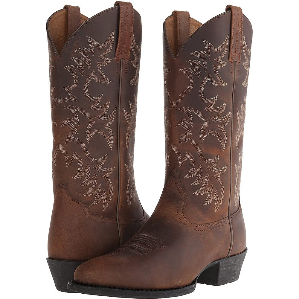 Bestickte Cowboy-Stiefel für Herren – hoher Schaft, quadratischer Absatz, zum Hineinschlüpfen