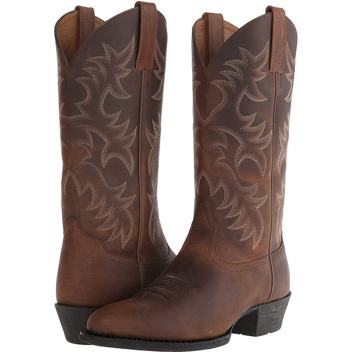 Bestickte Cowboy-Stiefel für Herren – hoher Schaft, quadratischer Absatz, zum Hineinschlüpfen