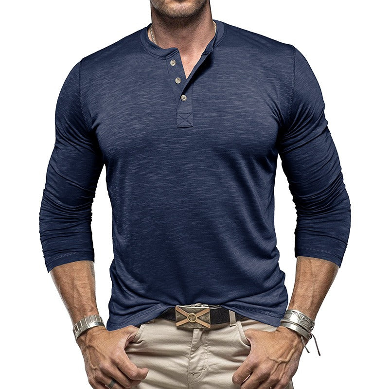 Men's Henley Collar Shirt – Lightweight Breathable Fabric Long Sleeve