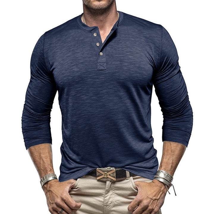 Men's Henley Collar Shirt – Lightweight Breathable Fabric Long Sleeve