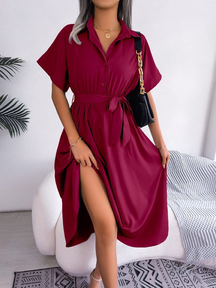 Lockeres Damenhemdkleid – Gebundener Gürtel & Lässiger Schnitt