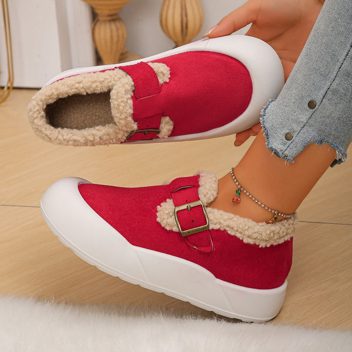 Gefütterte Damen-Clogs aus Fleece – dekorative Schnalle