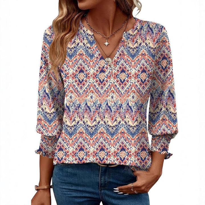 Blusa donna con stampa floreale – maniche a tre quarti casual