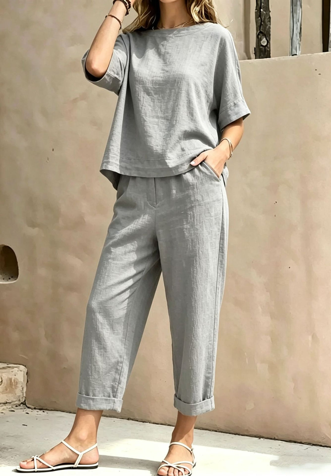 Damen-Zweiteiler – Lässiges Oberteil und weite Hose