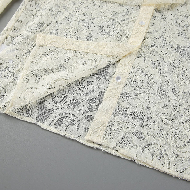 Damenbluse aus transparenter Spitze – Langärmlig mit Band