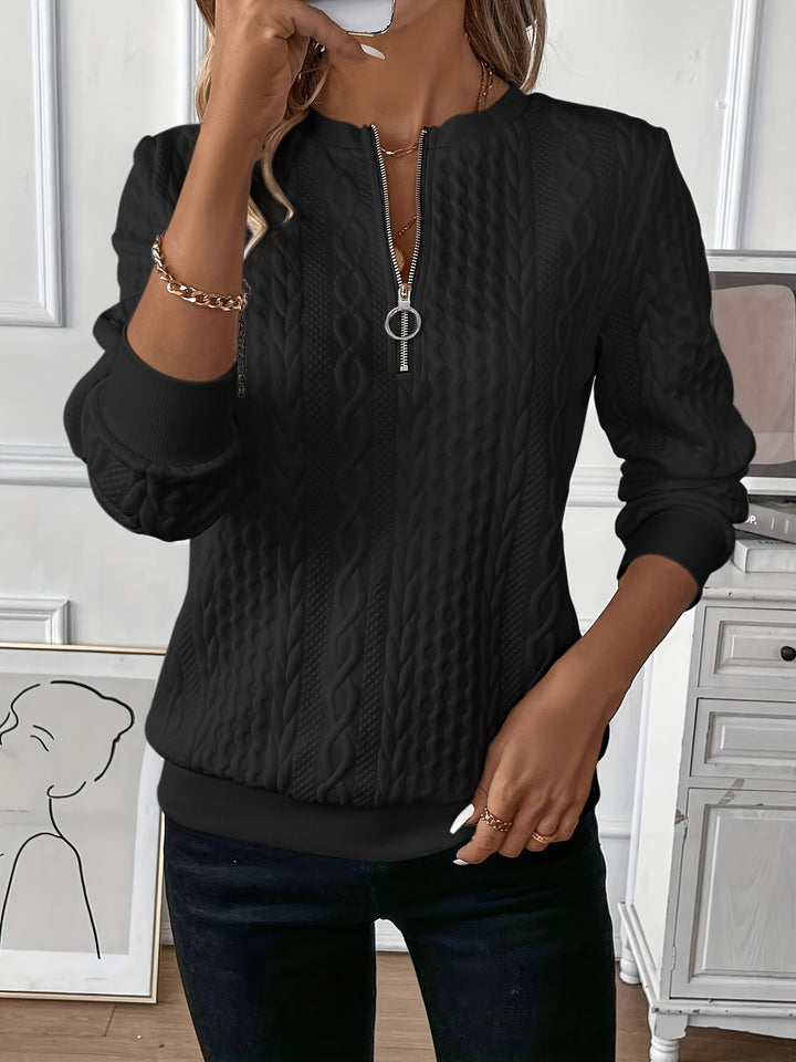 Pull Femme en Tricot Texturé – Maille Câble Col Rond Zippé