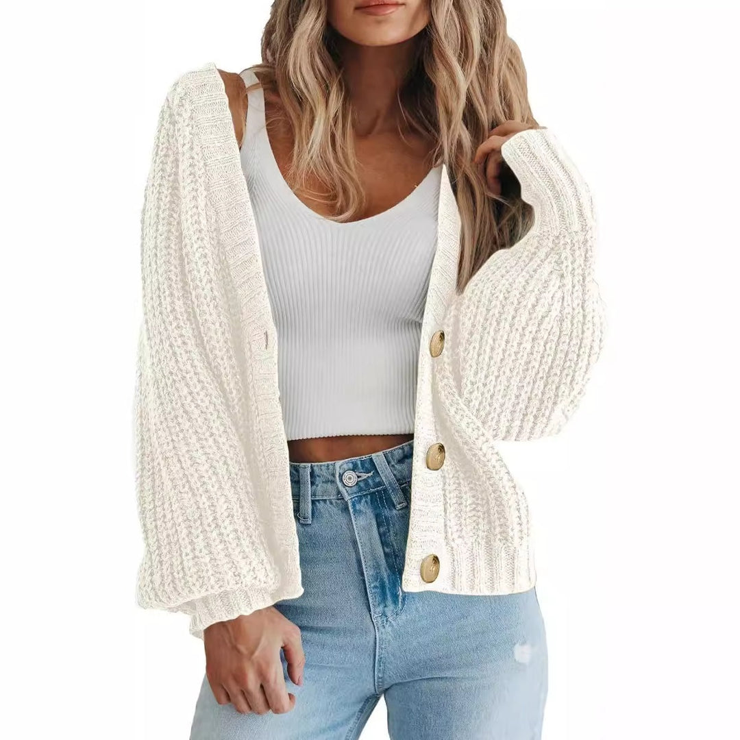 Cardigan Femme Maille Épaisse – Coupe Oversize, Manches Ballon