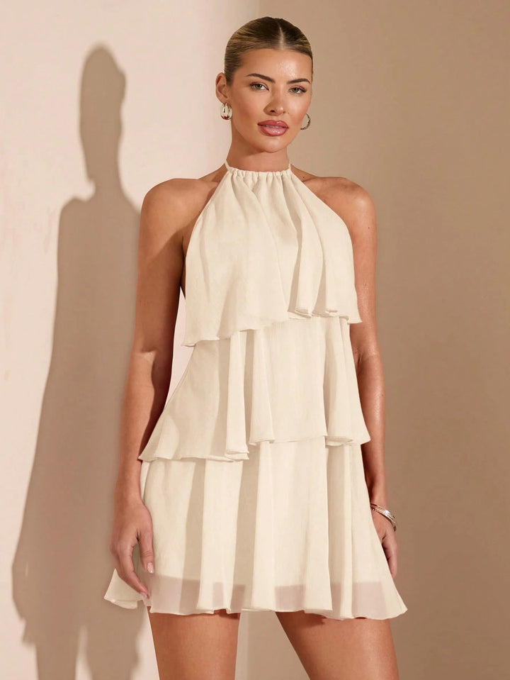Robe Mini Femme à Lacets et Volants – Ourlet Irrégulier Romantique