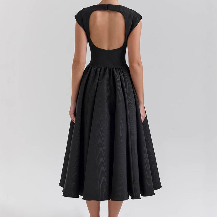 Abito midi donna senza maniche schiena scoperta – scollo rotondo fluido