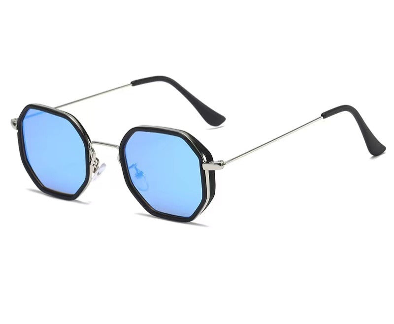 Occhiali da sole geometrici poligonali donna – montatura in metallo e lenti sfumate e uniformi UV400