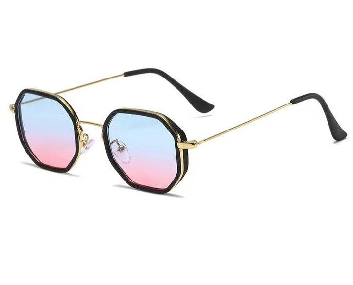 Occhiali da sole geometrici poligonali donna – montatura in metallo e lenti sfumate e uniformi UV400