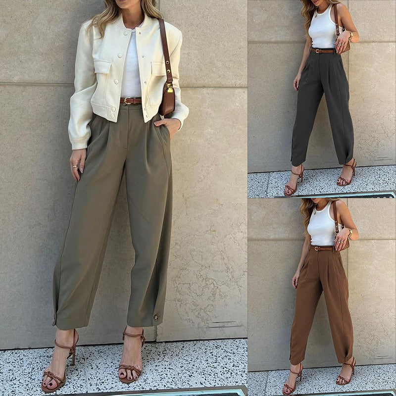Damenhose mit hoher Taille, schmal zulaufend – Lässiger, cropped Tailored Schnitt