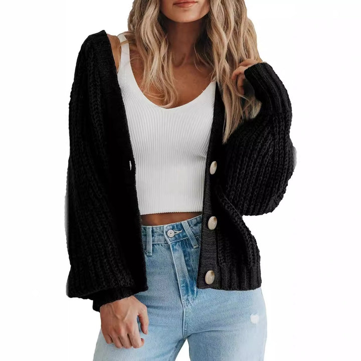 Cardigan Femme Maille Épaisse – Coupe Oversize, Manches Ballon