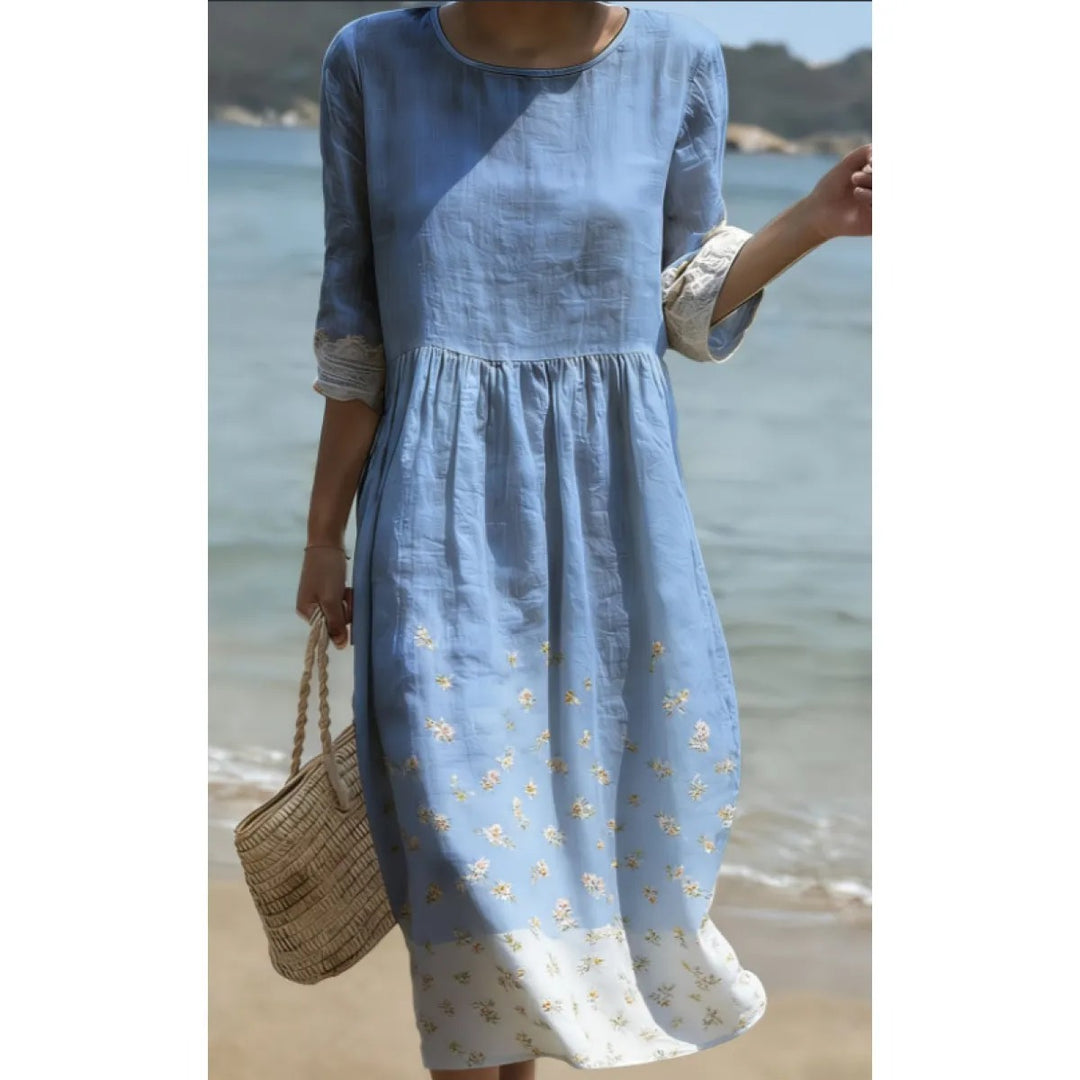 Midi-Kleid für Damen mit Leinenoptik – lässiger Schnitt und Rundhalsausschnitt
