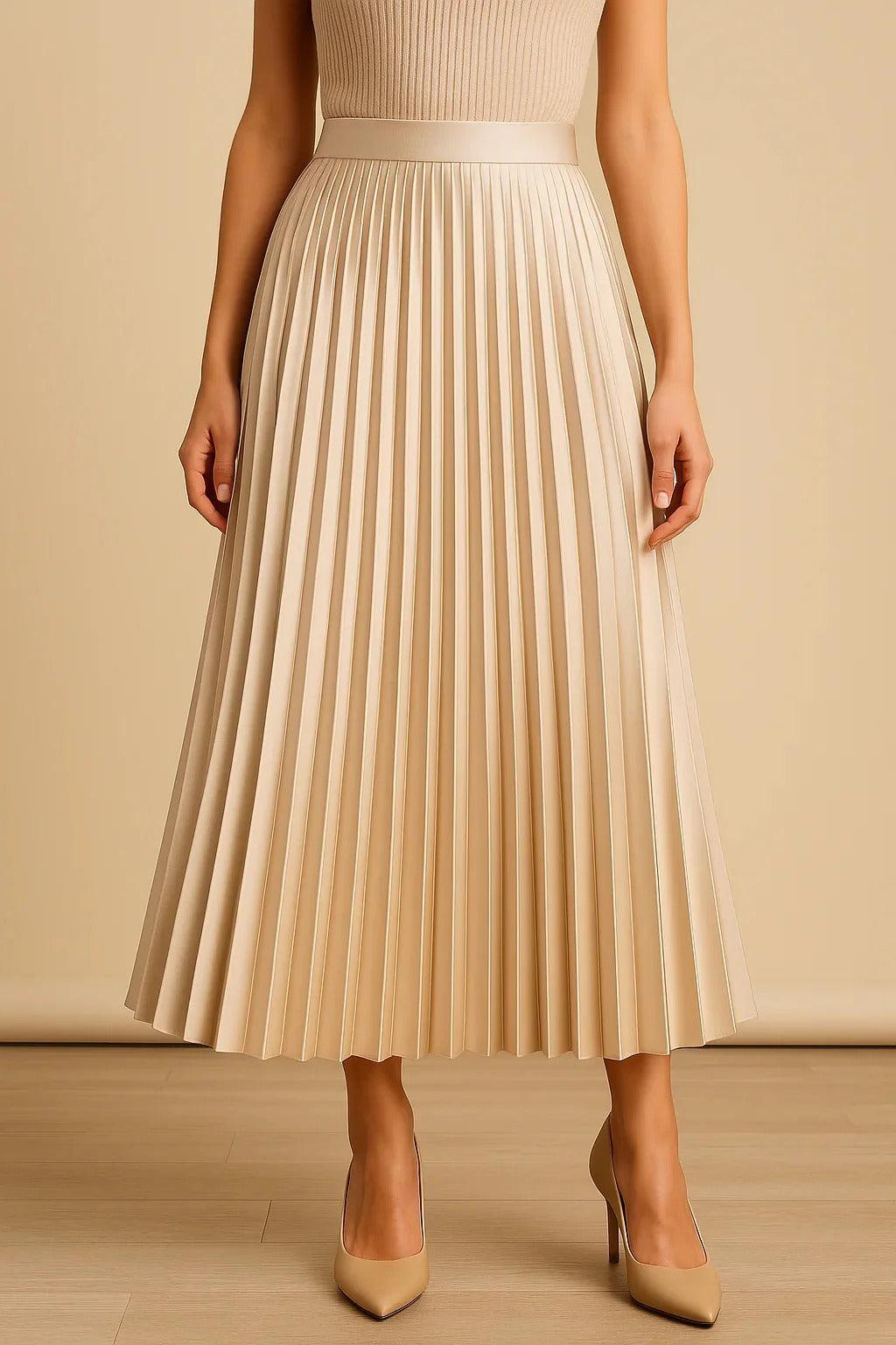 Gonna Midi Donna Plissettata in Raso – Silhouette Fluida ed Elegante