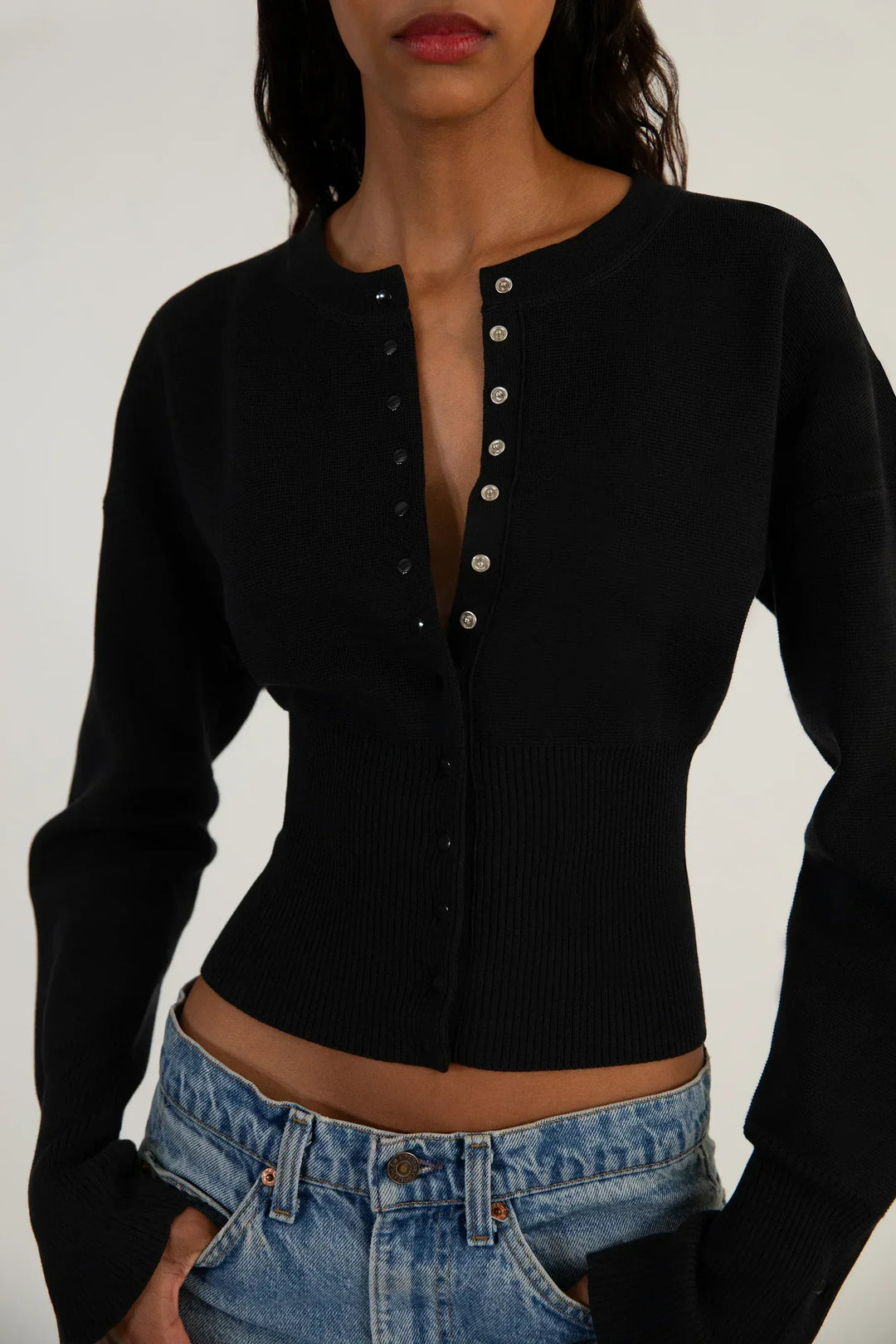 Cardigan donna in maglia – Collo rotondo con bottoni e finitura testurizzata