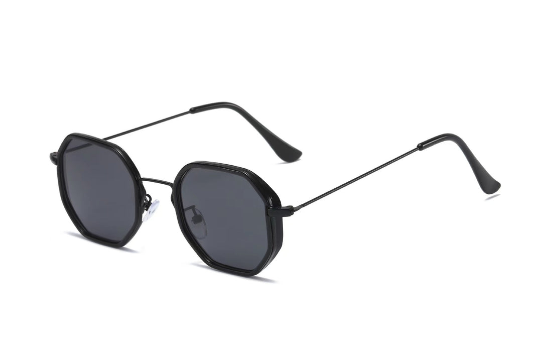 Occhiali da sole geometrici poligonali donna – montatura in metallo e lenti sfumate e uniformi UV400
