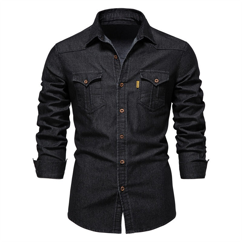 Herren-Jeanshemd – Langarm mit Brusttaschen