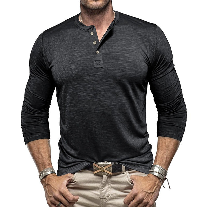 Men's Henley Collar Shirt – Lightweight Breathable Fabric Long Sleeve