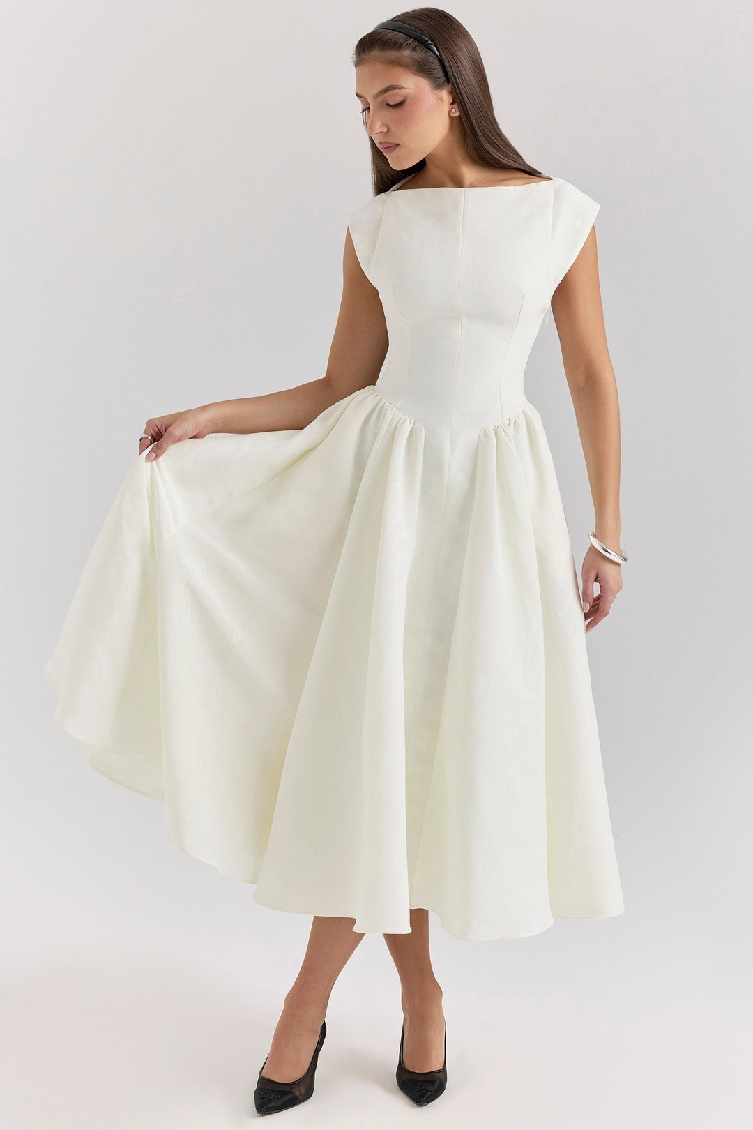 Abito midi donna senza maniche schiena scoperta – scollo rotondo fluido