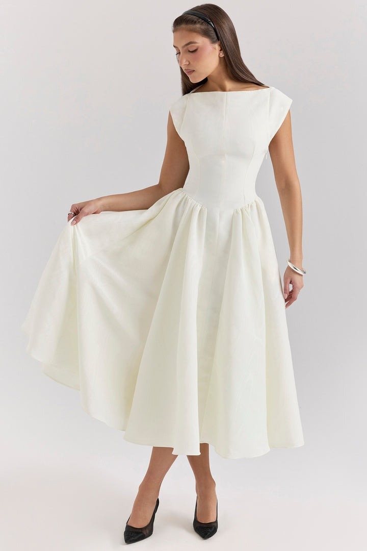 Abito midi donna senza maniche schiena scoperta – scollo rotondo fluido