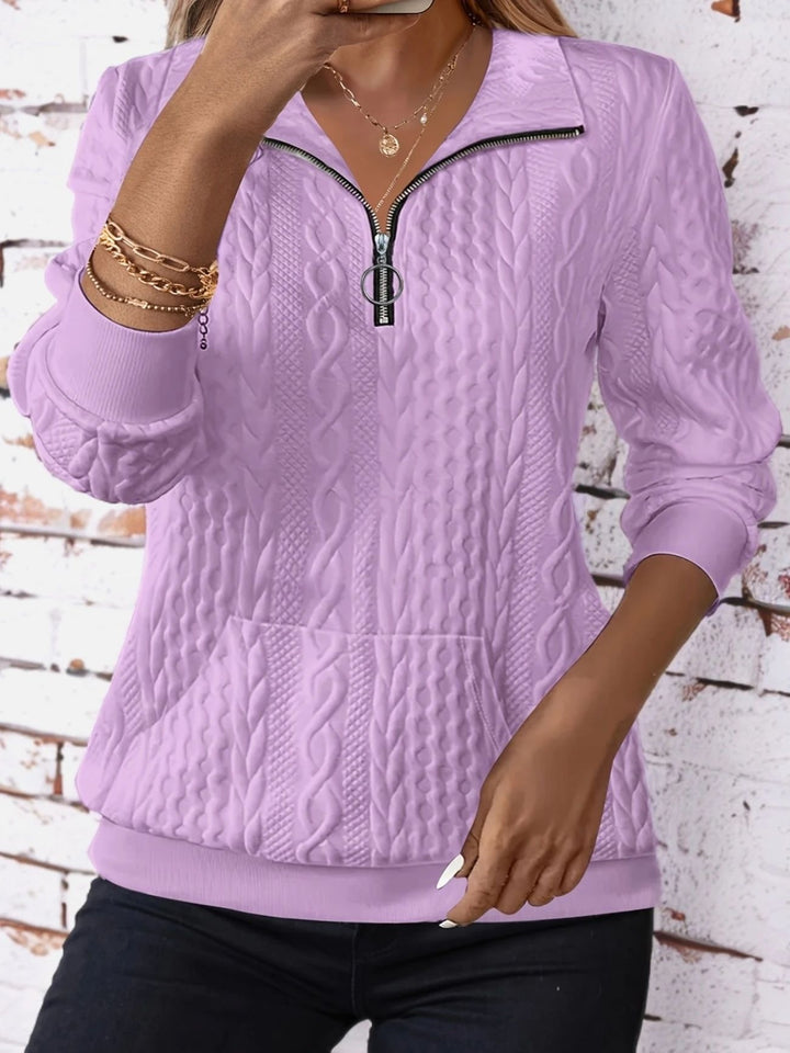 Pull Femme en Tricot Texturé – Maille Câble Col Rond Zippé