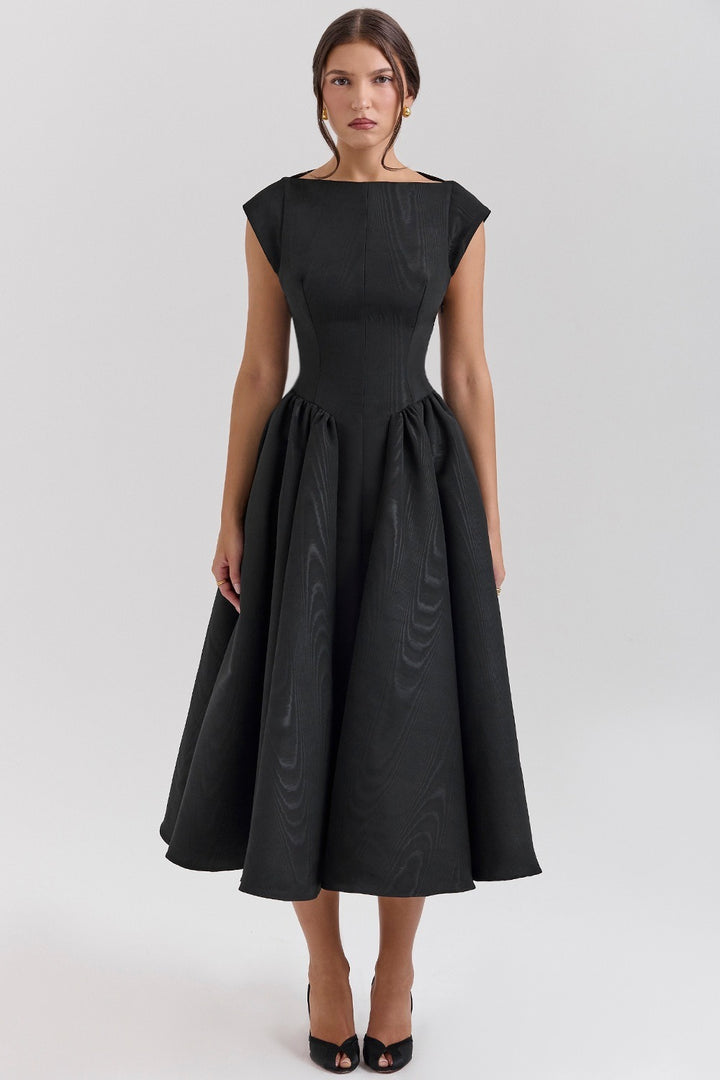 Abito midi donna senza maniche schiena scoperta – scollo rotondo fluido