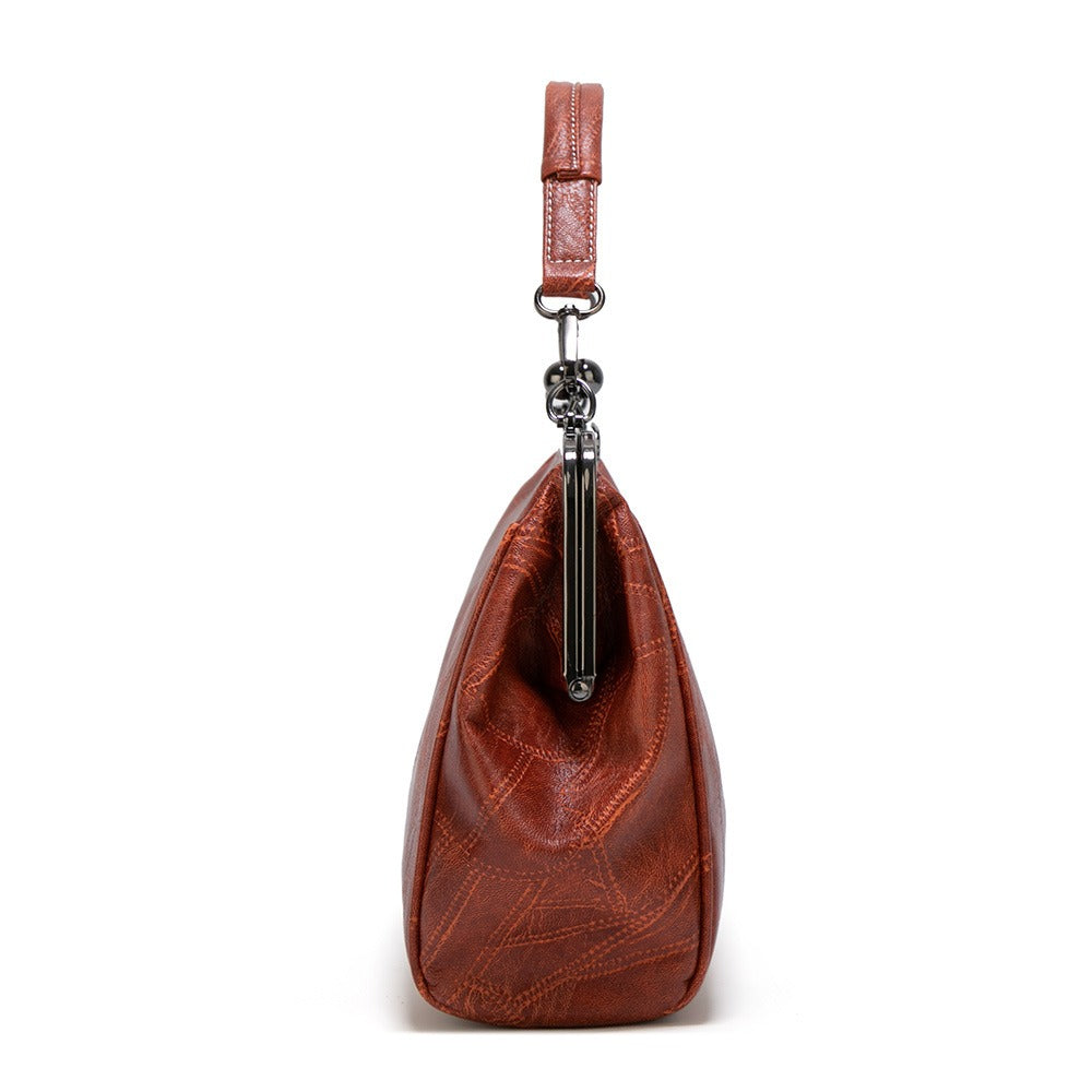 Damenhandtasche mit strukturiertem Rahmen – Kussverschluss &amp; abnehmbare Schulterriemen