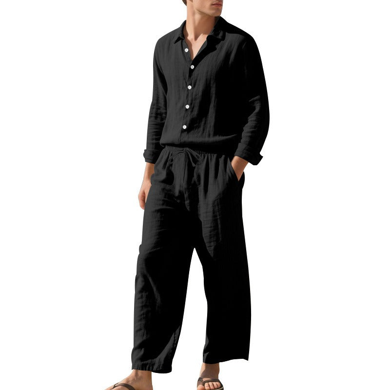 Completo Uomo Due Pezzi in Lino – Camicia Traspirante e Pantaloni con Coulisse