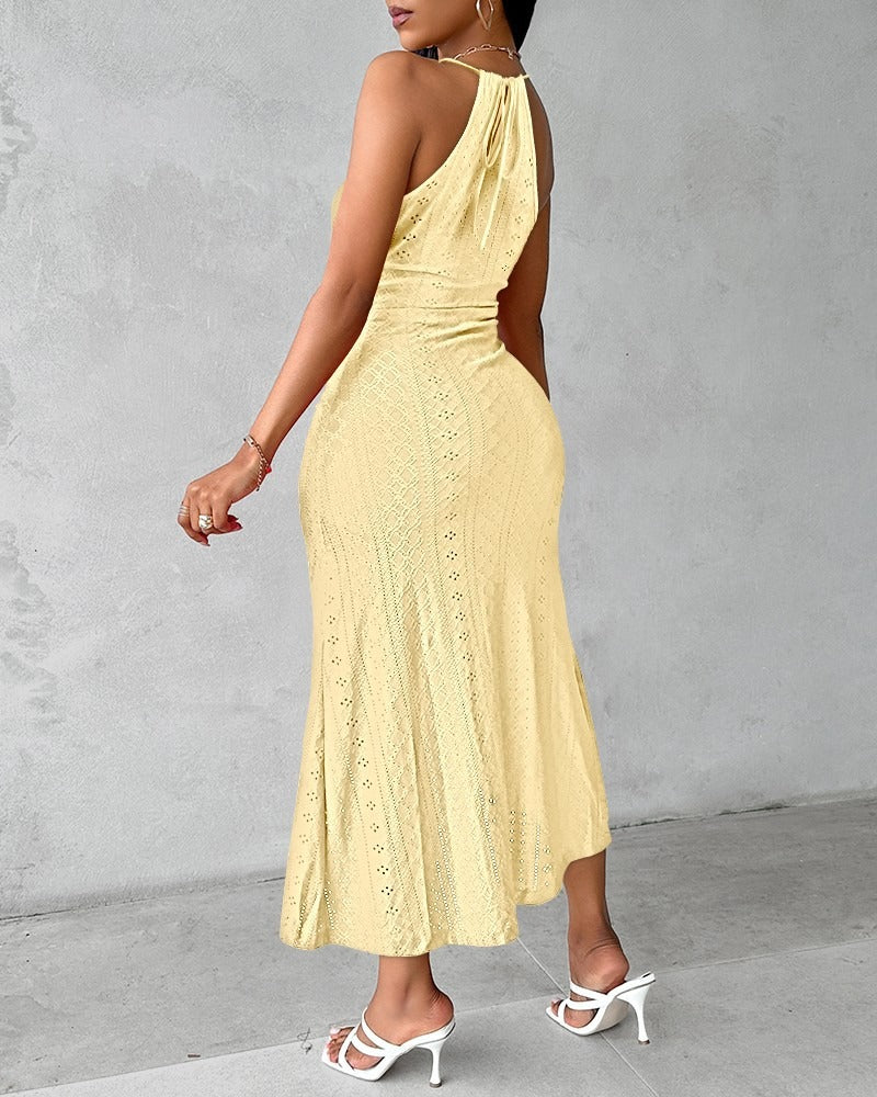 Midi-Spitzenkleid für Damen – Neckholder mit Frontschlitz