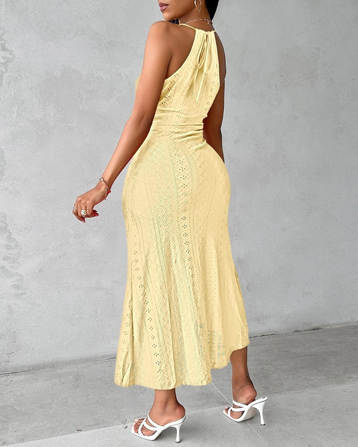 Midi-Spitzenkleid für Damen – Neckholder mit Frontschlitz