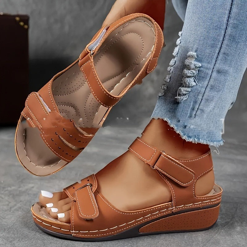 Sandales Compensées Femme en Microfibre – Bride Cheville Confort