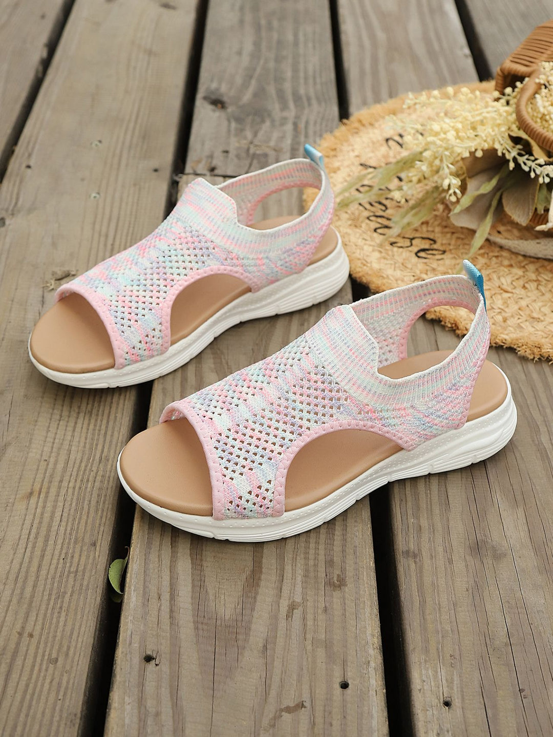 Flade damesandaler – Overdel i åndbart mesh, slip-on