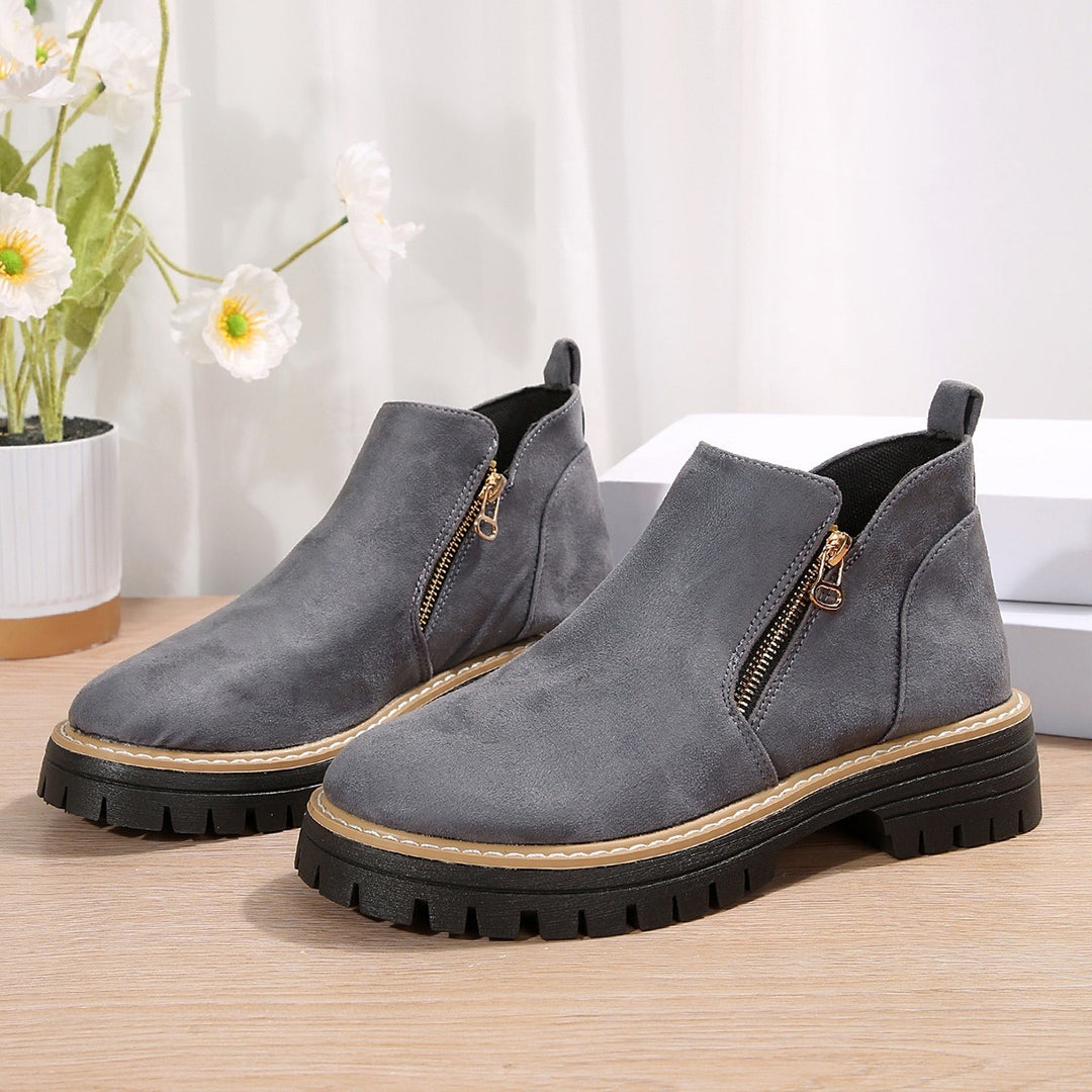 Damen-Stiefeletten in Wildlederoptik – seitlicher Reißverschluss, dicke Sohle