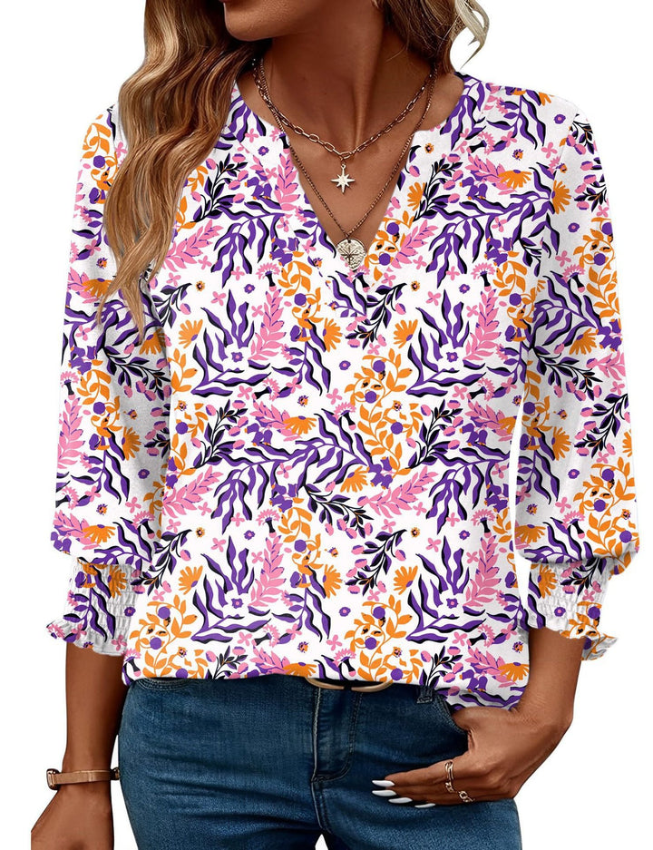Blusa donna con stampa floreale – maniche a tre quarti casual