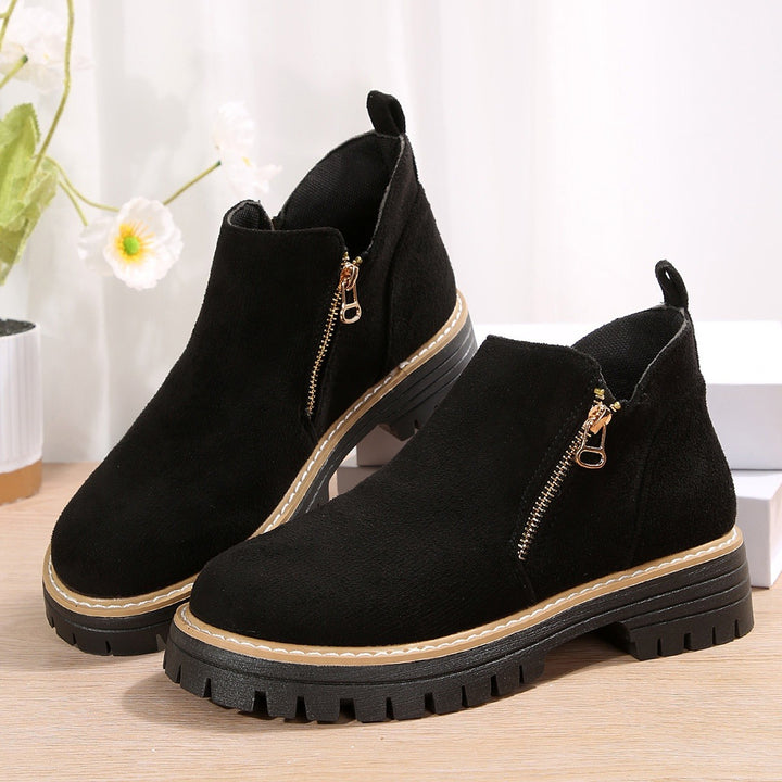 Damen-Stiefeletten in Wildlederoptik – seitlicher Reißverschluss, dicke Sohle