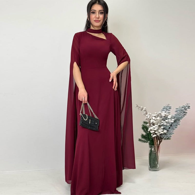 Damenlangkleid A-Linie – Asymmetrischer Ausschnitt mit Cut-out