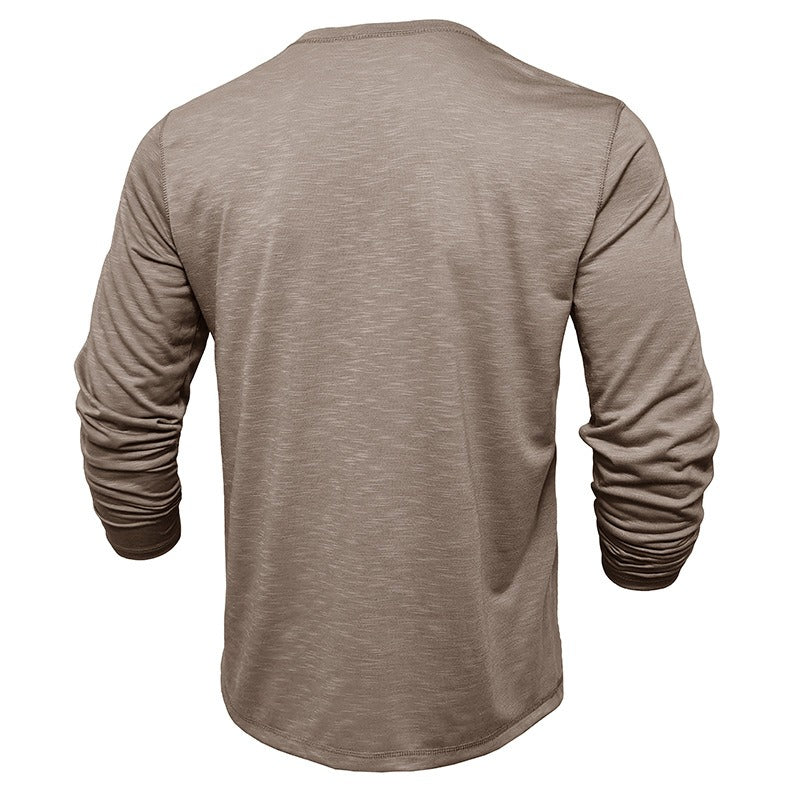 Men's Henley Collar Shirt – Lightweight Breathable Fabric Long Sleeve