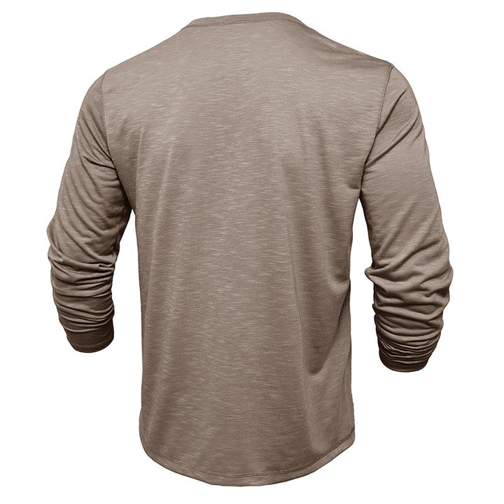 Men's Henley Collar Shirt – Lightweight Breathable Fabric Long Sleeve