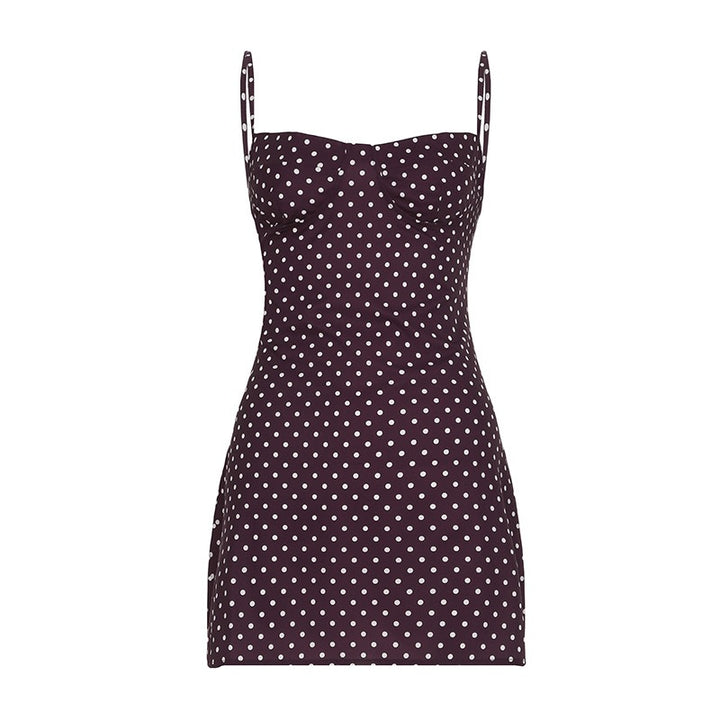 Abito corto aderente donna a pois – scollo a cuore e tessuto leggero elasticizzato