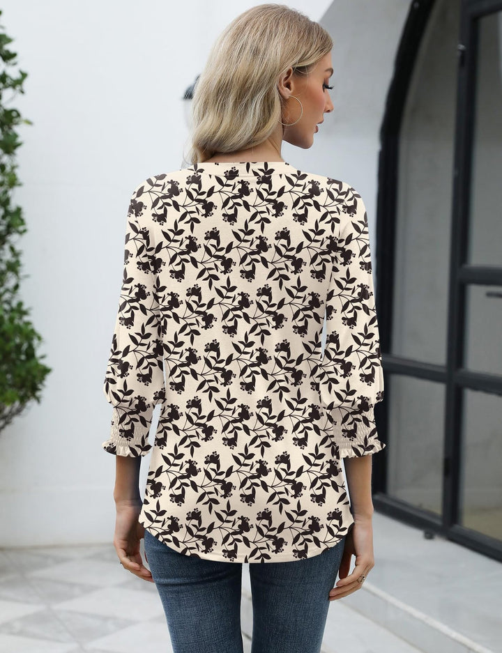 Blusa donna con stampa floreale – maniche a tre quarti casual