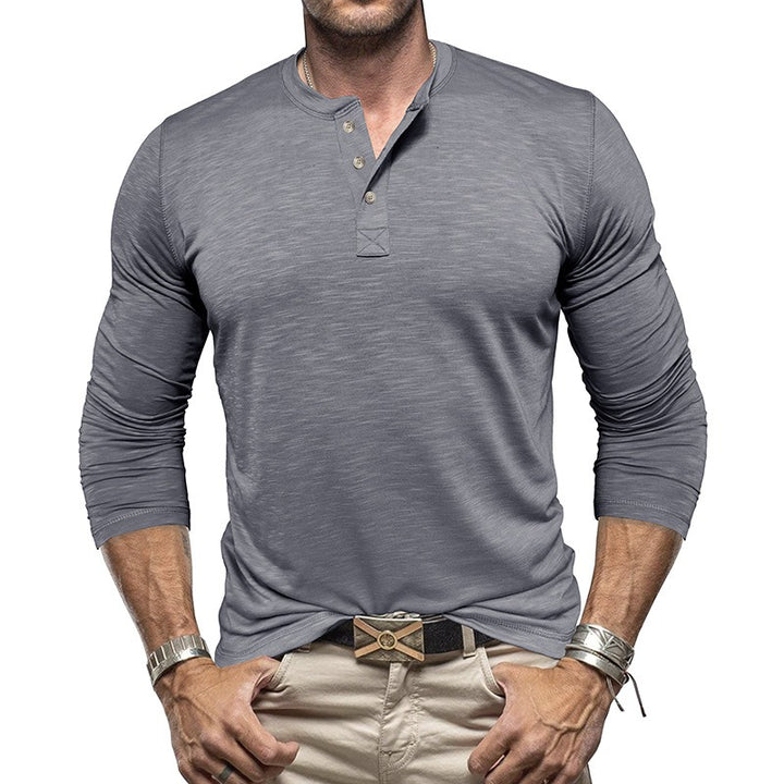 Men's Henley Collar Shirt – Lightweight Breathable Fabric Long Sleeve