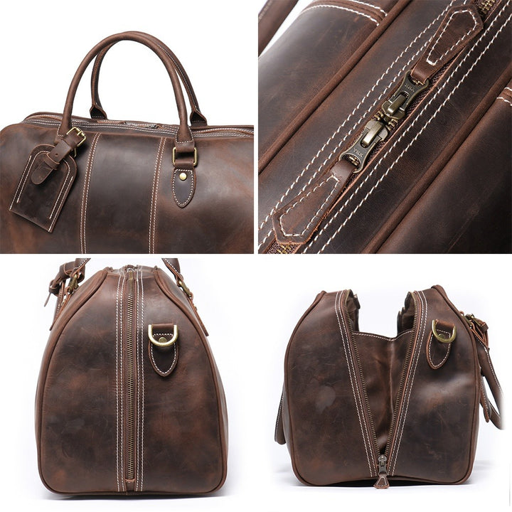 Herren-Reisetasche aus echtem Leder – Strukturierte Silhouette und abnehmbare Schulterriemen