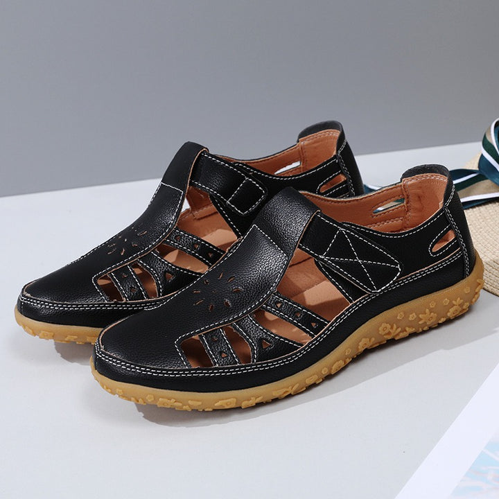Damen Sandalen Geschlossener Zehenbereich – Obermaterial mit Ausschnitten und Kontrastnähten Klettverschluss