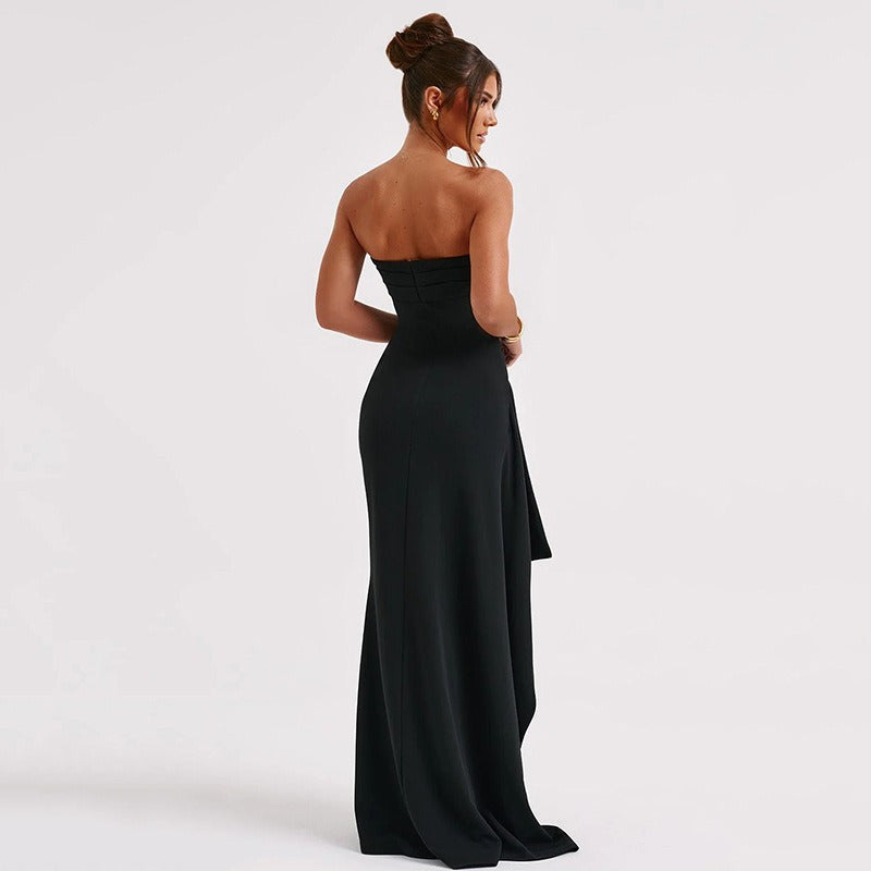 Abito Lungo Donna Bustier Plissettato Spacco – Silhouette Elegante e Formale