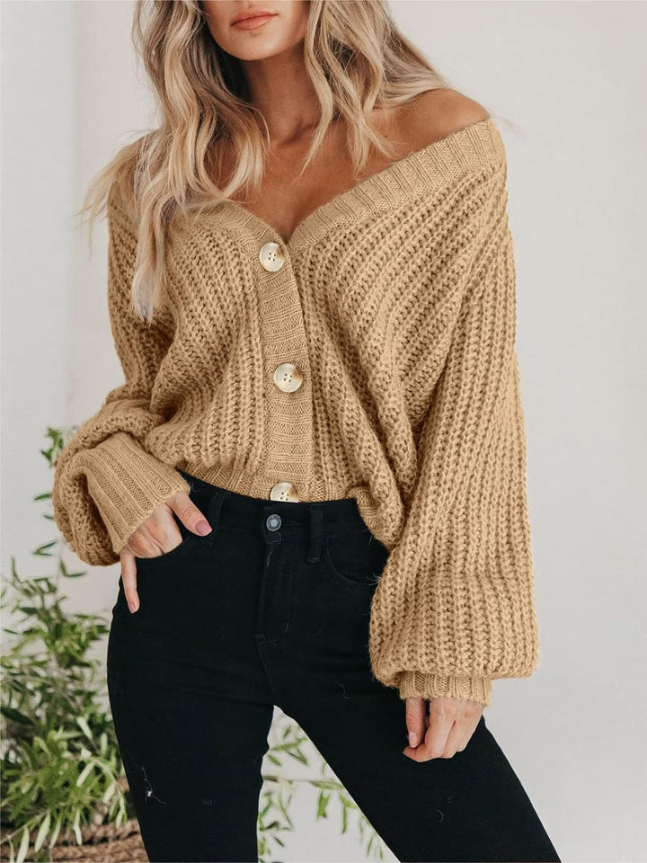 Cardigan Femme Maille Épaisse – Coupe Oversize, Manches Ballon